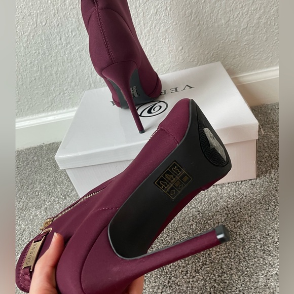 NWOT Guess Peep Toe Heel Boots | Maroon - Picture 6 of 7